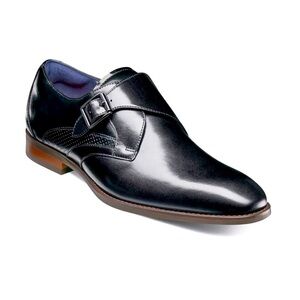 NIB The Stacy Adams Karcher Plain Toe Monk Strap Black size‎ 14 Leather Upper